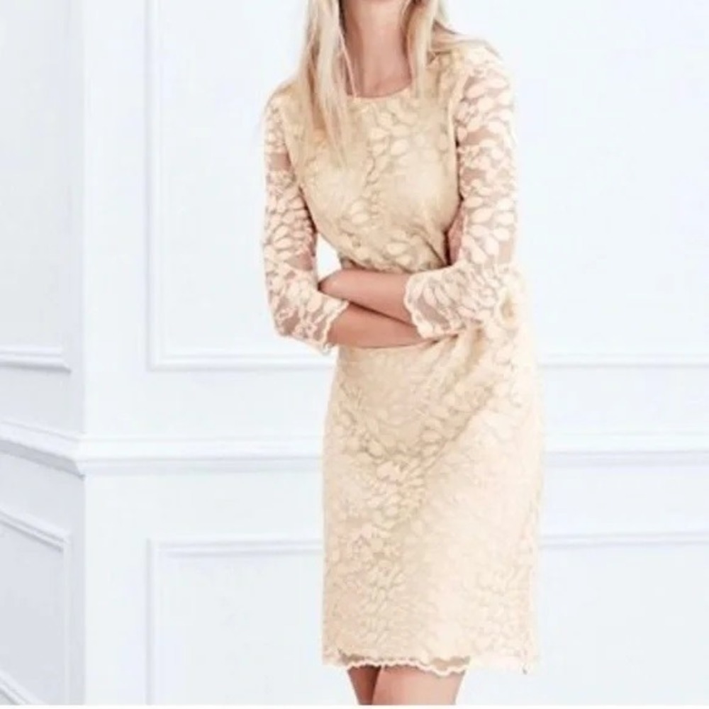 Garnet Hill Womens Floral Lace Overlay Cocktail Dress Size 2 Cream‎ 3/4 Sleeve
